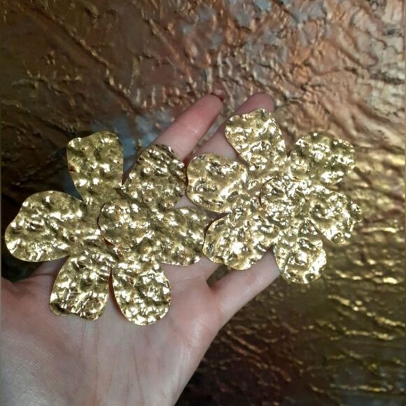 Zara Nwot Goldtone Floral Maxi Statement Earrings - Picture 1 of 12